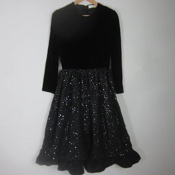 Vtg Saks Fifth Avenue Womens S Black Velvet Fit Flare Sequin Party Formal Dress - Picture 1 of 12